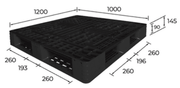 Pallet nhựa GC-P08, kích thước 1200 × 1000 × 145 mm