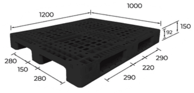 Pallet nhựa GC-P10, kích thước 1200 × 1000 × 150 mm